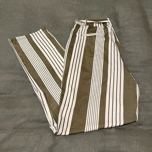 NWOT Altar’d State Olive Green Striped Paper Bag Waist Pants - S